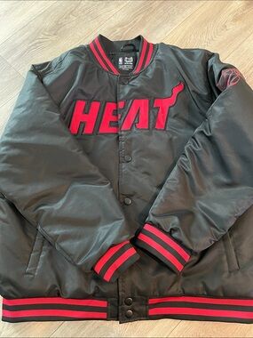 Miami HEAT Black & Red Satin Bomber Jacket -XL